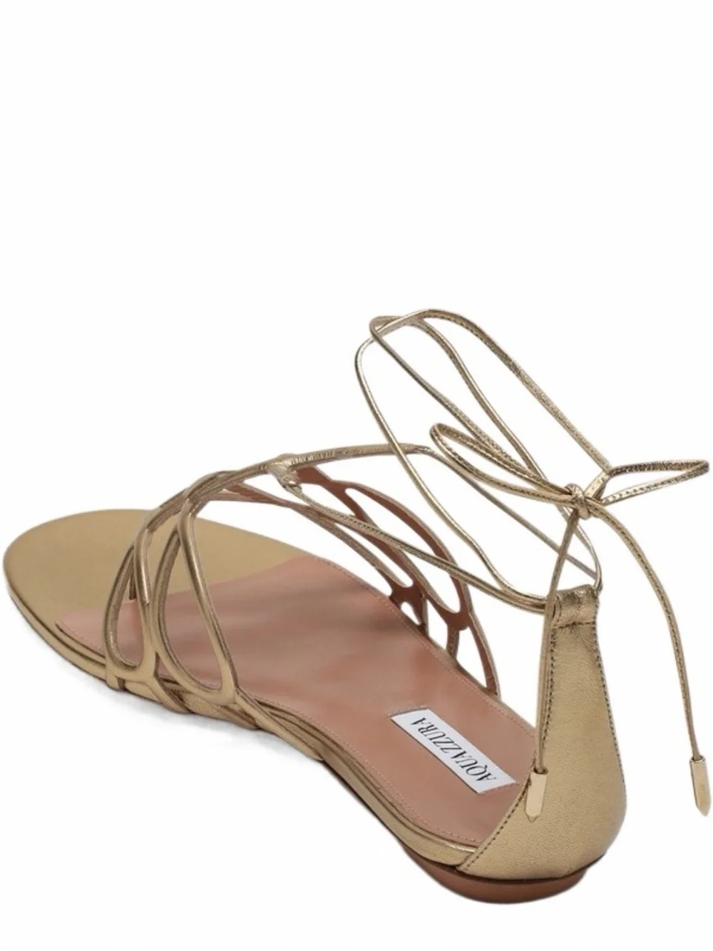 Aquazzura Infinito Metallic Gold Strappy Lace-Up Sandals size 38.5